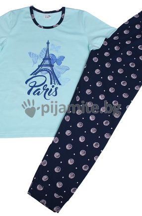 Дамска пижама къс ръкав, дълъг панталон, Париж 155